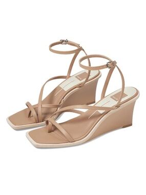 Dolce Vita Gemini Square Toe Tan Neutral Wedge Strappy Ankle Sandals Womens 10